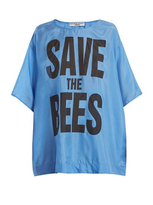 Matchesfashion.com Katharine Hamnett London - Save The Bees Print Silk T Shirt - Womens - Blue