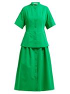 Matchesfashion.com Jil Sander - Peplum Hem Cotton Blend Dress - Womens - Green