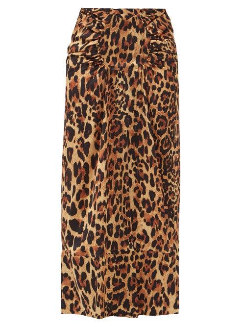 Matchesfashion.com Paco Rabanne - Gathered Leopard-print Satin Midi Skirt - Womens - Leopard