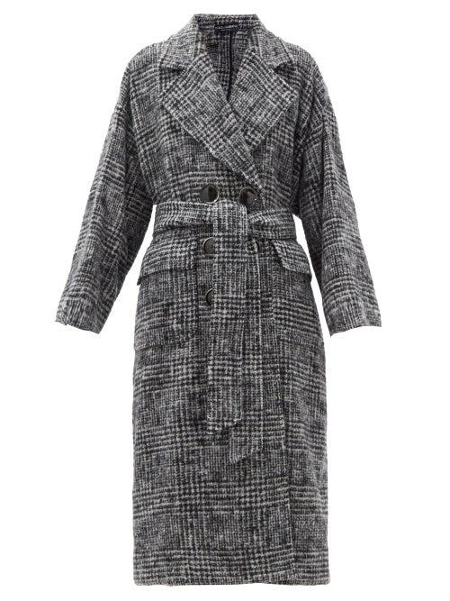 Matchesfashion.com Dolce & Gabbana - Belted Prince Of Wales-check Wool-blend Coat - Womens - Grey