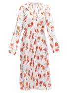 Matchesfashion.com Vetements - Pleated Floral-print Satin Midi Dress - Womens - Red White