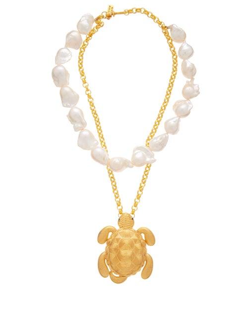 Matchesfashion.com Begum Khan - Tortuga Pearl And Gold-plated Pendant Necklace - Womens - Pearl