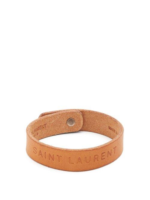 Matchesfashion.com Saint Laurent - Logo Engraved Leather Bracelet - Mens - Tan