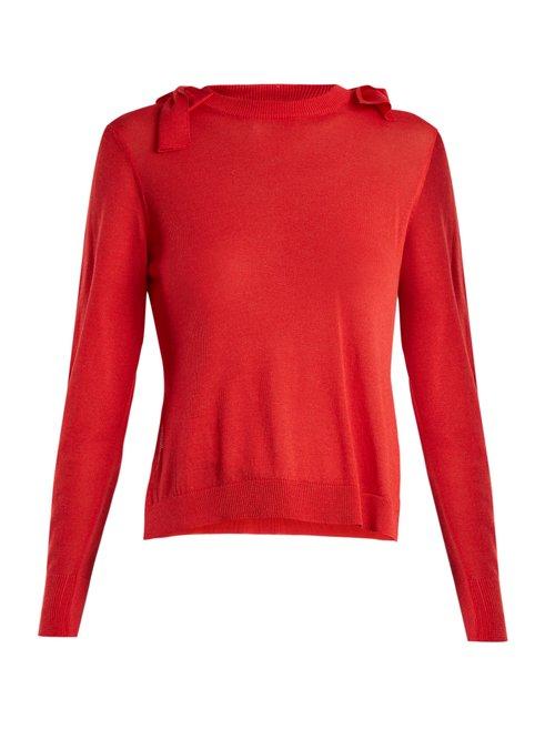 Matchesfashion.com Simone Rocha - Bow Detail Fine Knit Sweater - Womens - Red