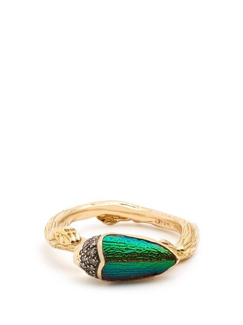 Matchesfashion.com Bibi Van Der Velden - Scarab Yellow Gold Ring - Womens - Blue