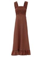 Matchesfashion.com Ganni - Shirred-bodice Gingham-seersucker Maxi Dress - Womens - Black Red