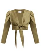 Matchesfashion.com Lisa Marie Fernandez - Pouf Linen Crop Top - Womens - Khaki