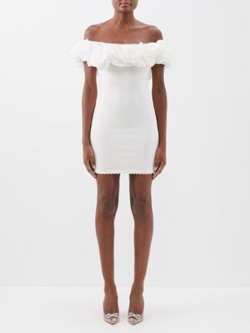 Alexandre Vauthier - Lace-ruffle Off-the-shoulder Knitted Mini Dress - Womens - White