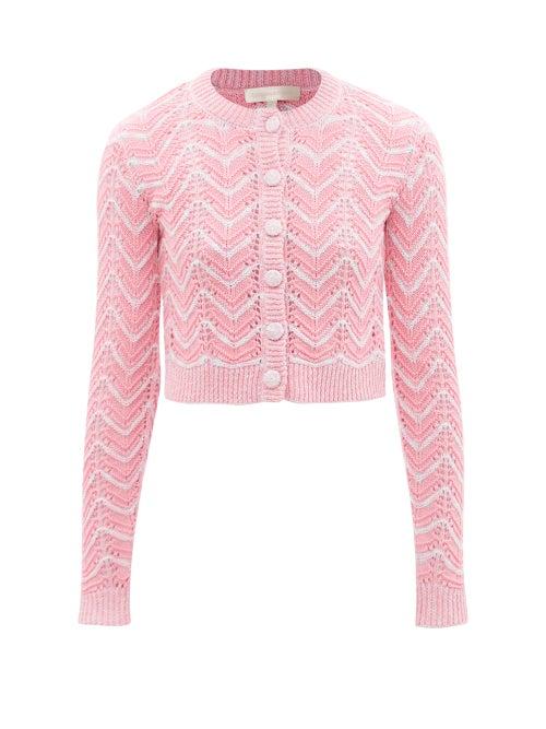 Ladies Beachwear Loveshackfancy - Melrose Cotton-blend Chevron-knit Cardigan - Womens - Pink