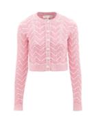 Ladies Beachwear Loveshackfancy - Melrose Cotton-blend Chevron-knit Cardigan - Womens - Pink