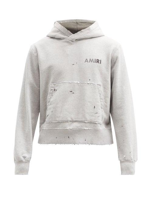 Matchesfashion.com Amiri - Army Logo-print Painted Cotton Hooded Sweatshirt - Mens - Grey