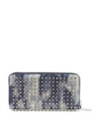 Matchesfashion.com Christian Louboutin - Spiked Zip-around Denim-effect Leather Wallet - Mens - Silver Multi