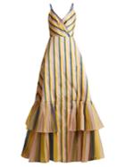Carolina Herrera V-neck Striped Gown