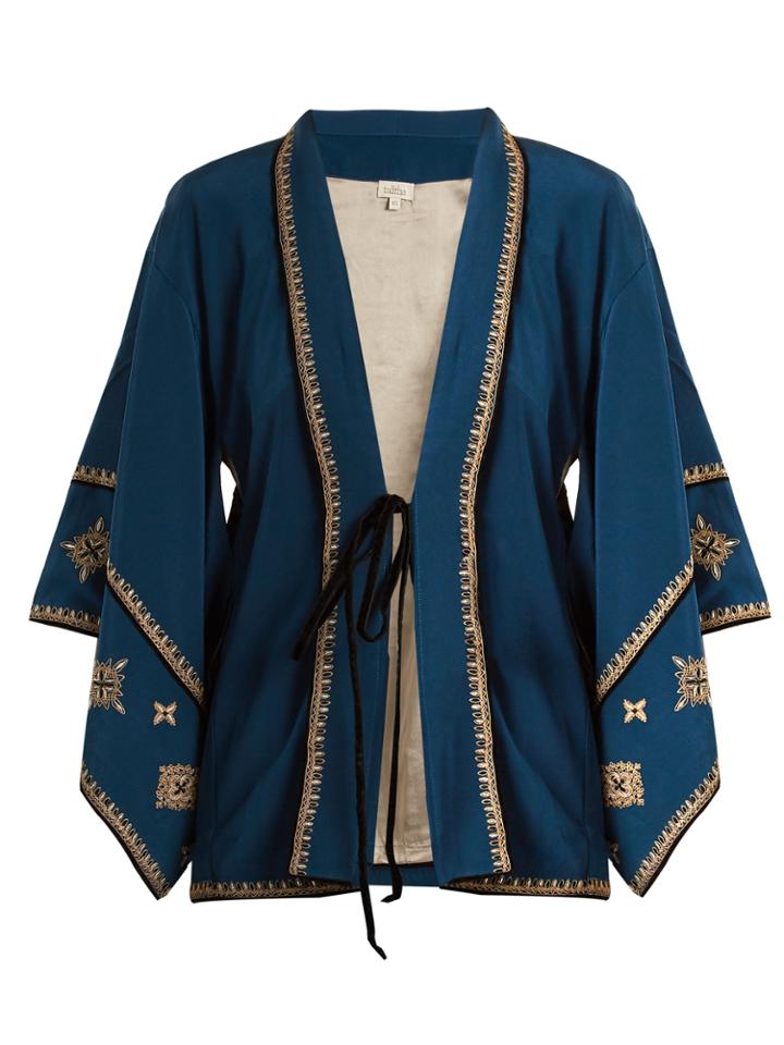 Talitha Cross-embroidered Silk-crepe Kimono