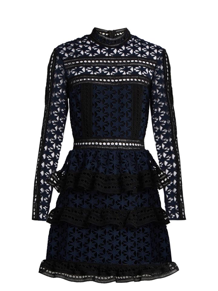 Self-portrait High-neck Star-lace Tiered Mini Dress