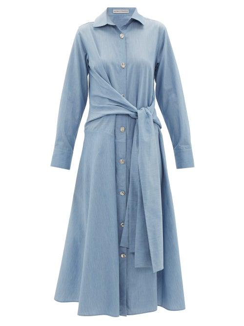 Matchesfashion.com Palmer//harding - Julia Tie-waist Cotton Shirt Dress - Womens - Blue