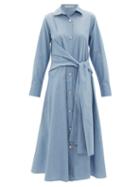 Matchesfashion.com Palmer//harding - Julia Tie-waist Cotton Shirt Dress - Womens - Blue