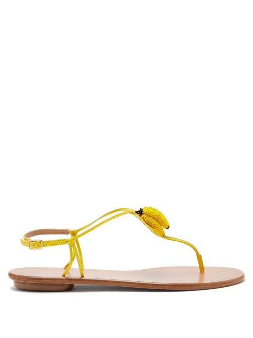 Matchesfashion.com Aquazzura - Bananita Beaded Leather Sandals - Womens - Yellow