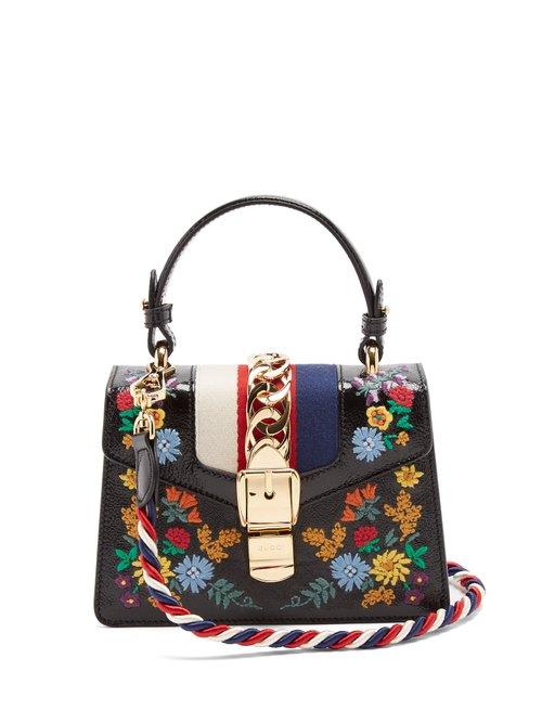 Matchesfashion.com Gucci - Sylvie Mini Floral Embroidered Shoulder Bag - Womens - Black Multi