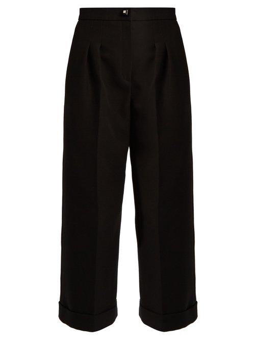 Matchesfashion.com Fendi - Wide Leg Cotton Crepe Trousers - Womens - Black