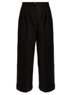 Matchesfashion.com Fendi - Wide Leg Cotton Crepe Trousers - Womens - Black