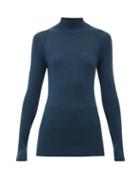Matchesfashion.com Fendi - Monogram-embroidered Ribbed Wool-blend Sweater - Womens - Navy