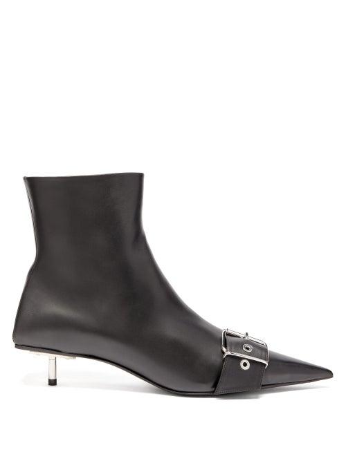 Matchesfashion.com Balenciaga - Square Knife Buckled Leather Ankle Boots - Womens - Black