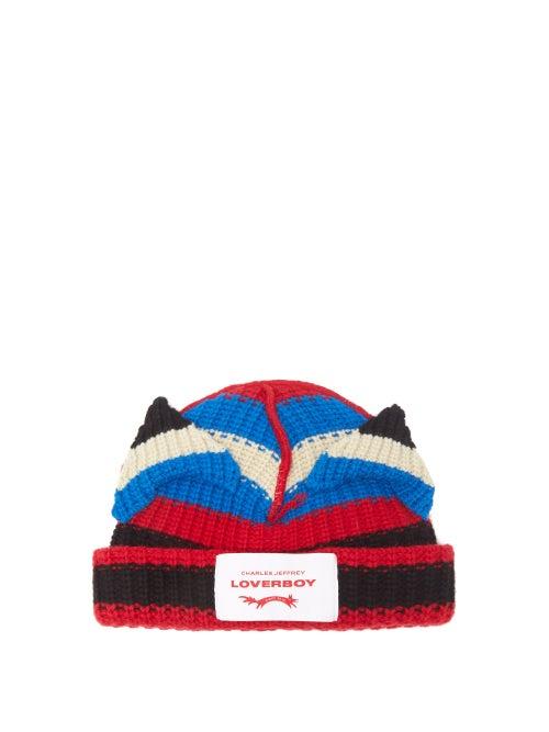 Charles Jeffrey Loverboy - Cat Ears Striped Wool-blend Beanie Hat - Mens - Multi