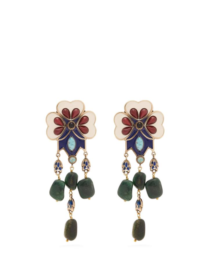 Etro Floral Bead-embellished Drop Clip-on Earrings