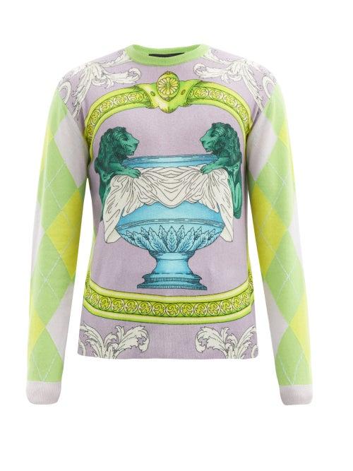 Matchesfashion.com Versace - Baroque-intarsia Cashmere Sweater - Mens - Purple