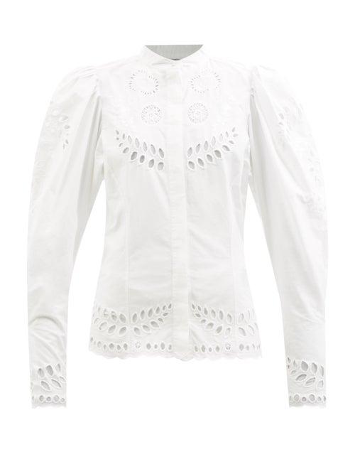 Isabel Marant - Danala Broderie-anglaise Cotton-poplin Top - Womens - White