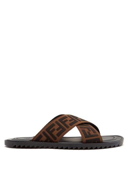 Mens Shoes Fendi - Logo-embellished Rubber Slides - Mens - Brown