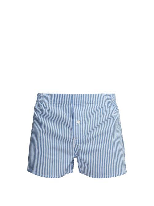 Matchesfashion.com Hamilton And Hare - Striped Cotton Boxer Shorts - Mens - Blue