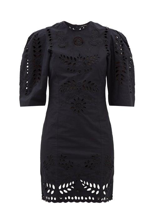 Isabel Marant - Dallin Broderie-anglaise Cotton-poplin Mini Dress - Womens - Black