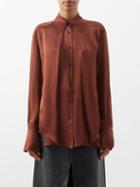 Petar Petrov - Lyn Pleated-front Silk Blouse - Womens - Brown