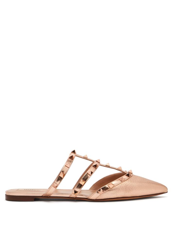 Valentino Rockstud Metallic Leather Mules