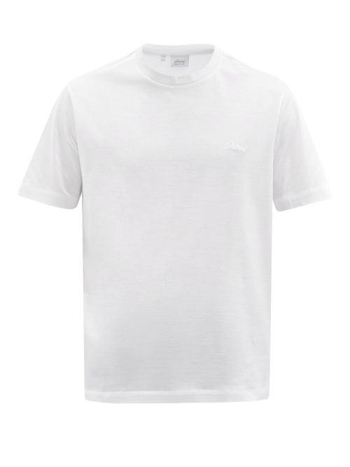 Matchesfashion.com Brioni - Logo-embroidered Cotton-jersey T-shirt - Mens - White