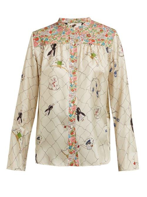 Matchesfashion.com La Prestic Ouiston - Peace Floral Print Silk Shirt - Womens - Pink Multi
