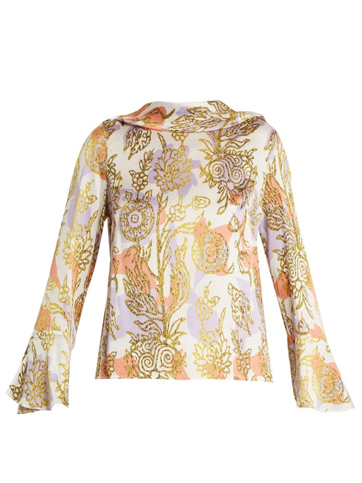 Peter Pilotto Roll-neck Floral-print Silk Blouse