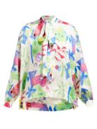 Matchesfashion.com Balenciaga - Floral Print Logo Jacquard Silk Blouse - Womens - White Multi
