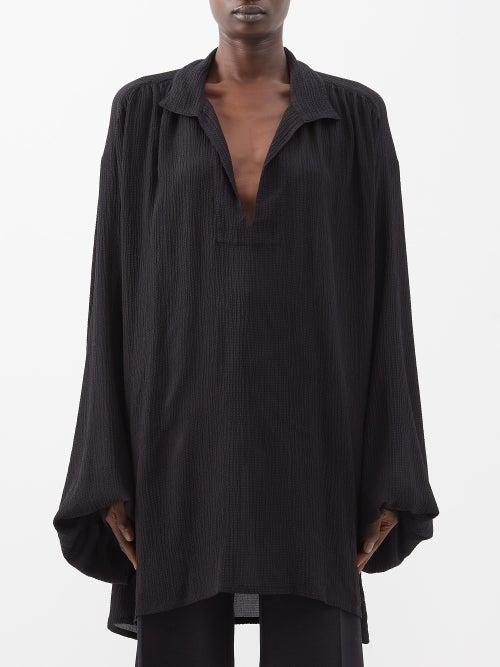 Raey - Sheer Silk-seersucker Smock Blouse - Womens - Black