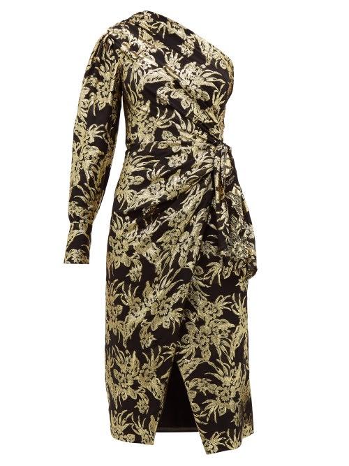 Matchesfashion.com Altuzarra - Chanda Floral Brocade Ruched One Shoulder Dress - Womens - Black Gold