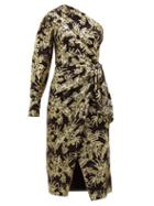 Matchesfashion.com Altuzarra - Chanda Floral Brocade Ruched One Shoulder Dress - Womens - Black Gold