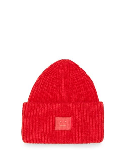 Matchesfashion.com Acne Studios - Pansy Face Patch Rib-knitted Wool Beanie - Mens - Red