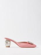 Roger Vivier - Crystal-embellished Satin Mules - Womens - Pink Silver