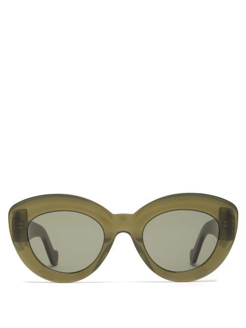 Matchesfashion.com Loewe - Anagram-logo Cat-eye Acetate Sunglasses - Womens - Khaki