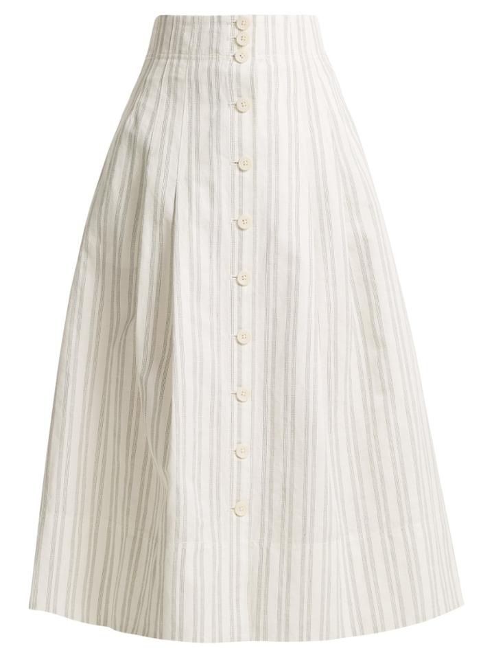 Rebecca Taylor Striped Cotton And Linen-blend Skirt