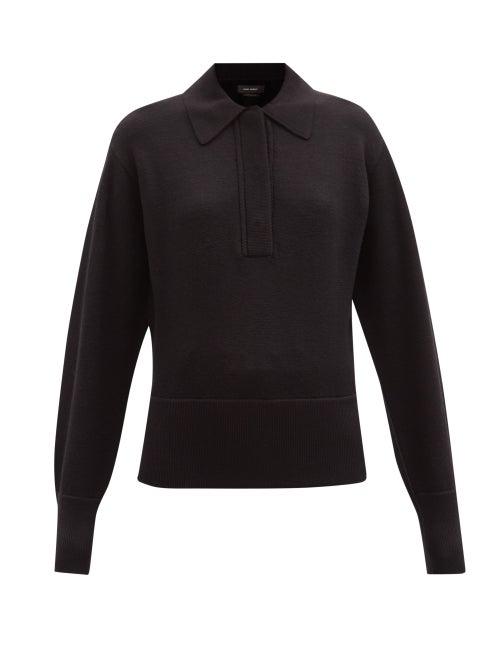 Isabel Marant - Molleton Oversized Wool-blend Polo Sweater - Womens - Black