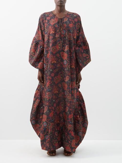 Fil De Vie - Murielle Paisley-print Batiste Kaftan - Womens - Red Print