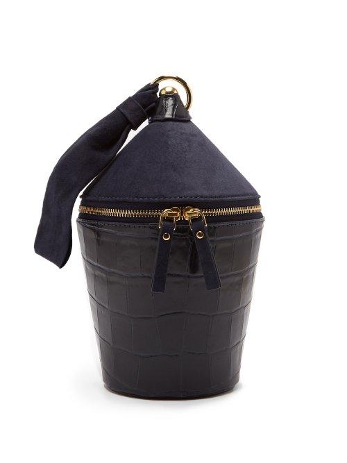 Matchesfashion.com Staud - Minnow Crocodile Effect Leather And Suede Bag - Womens - Navy